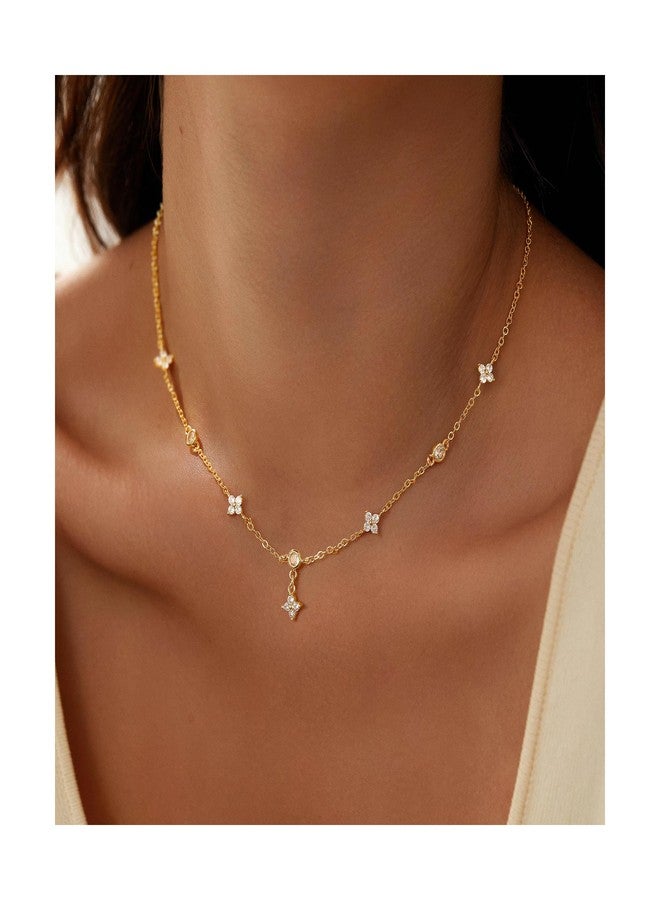 Yoosteel Gold-plated Necklace for Women - Dainty 14k Gold Plated Necklace Choker Clover Cubic Zirconia Station Necklaces for Women Teen Gifts Trendy Prom Jewelry Christmas Stocking Stuffer Gift - Image 2